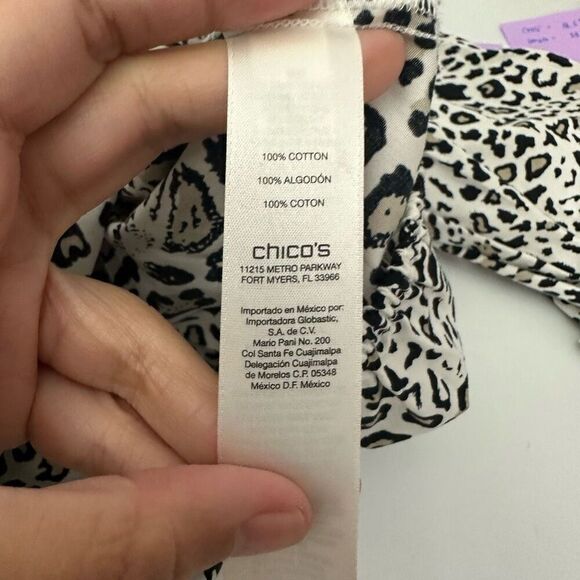 Chico’s Animal Print Button Down Tie front 3/4 Sleeve Top Wrinkle Resistant Sz S - Picture 7 of 9
